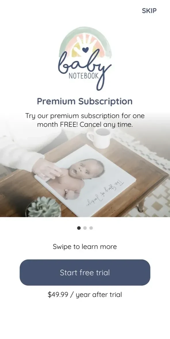 Baby Notebook paywall screen