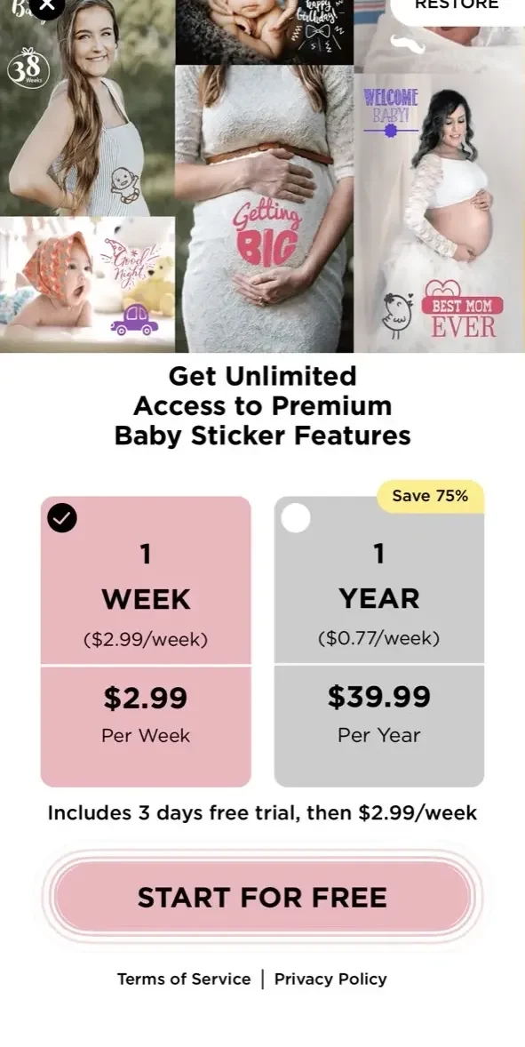 Baby Sticker paywall screen
