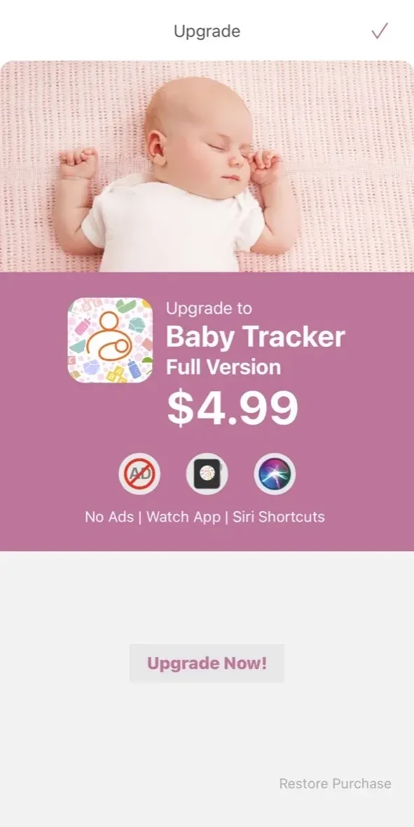 Baby Tracker paywall screen