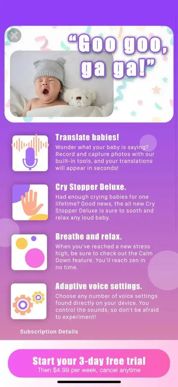 Baby Translator paywall screen