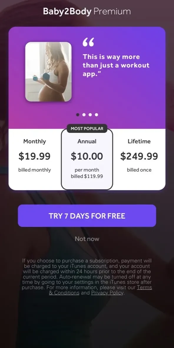 Baby2Body paywall screen