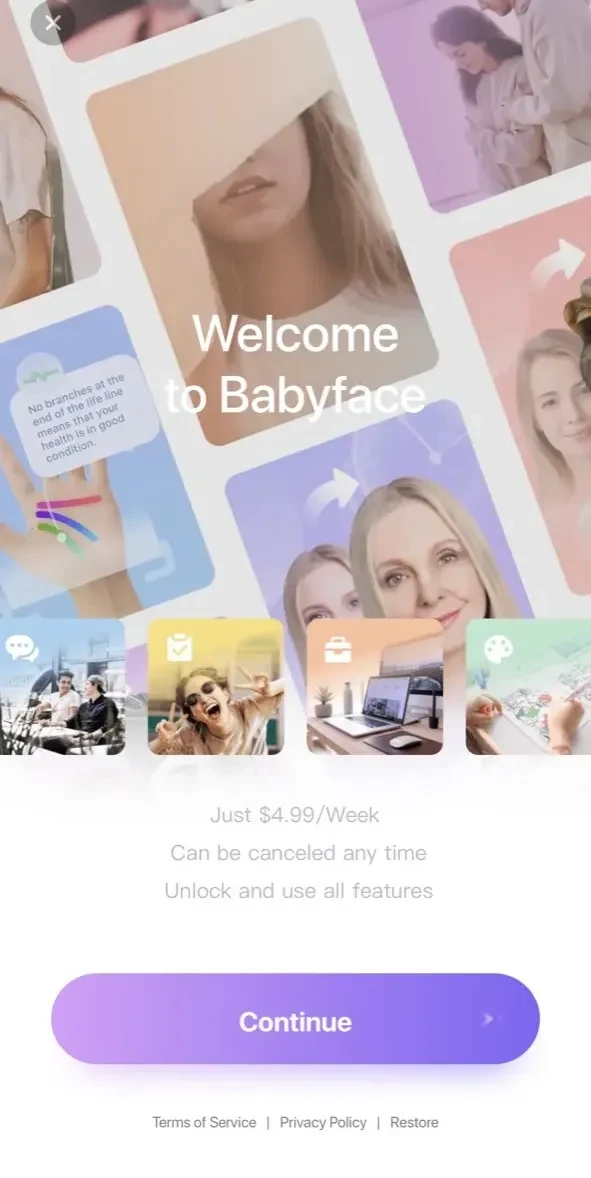 BabyFace paywall screen