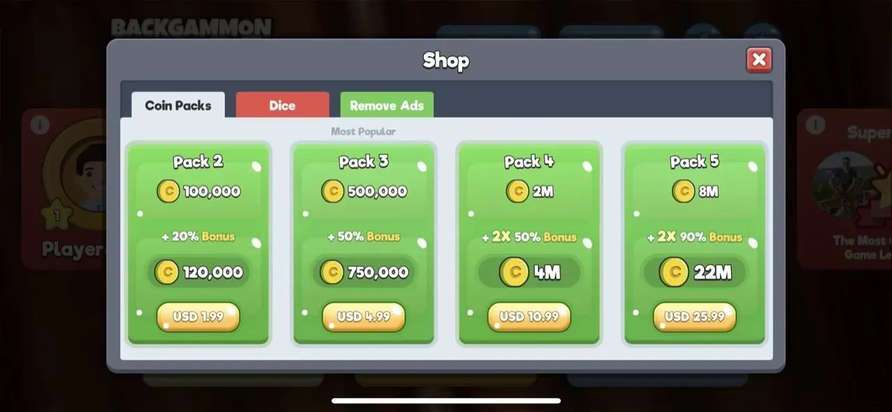 Backgammon Stars paywall screen