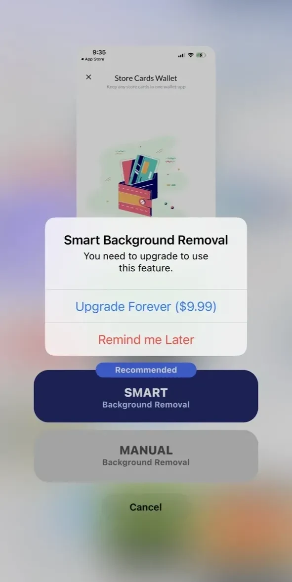 Background Remover+ paywall screen