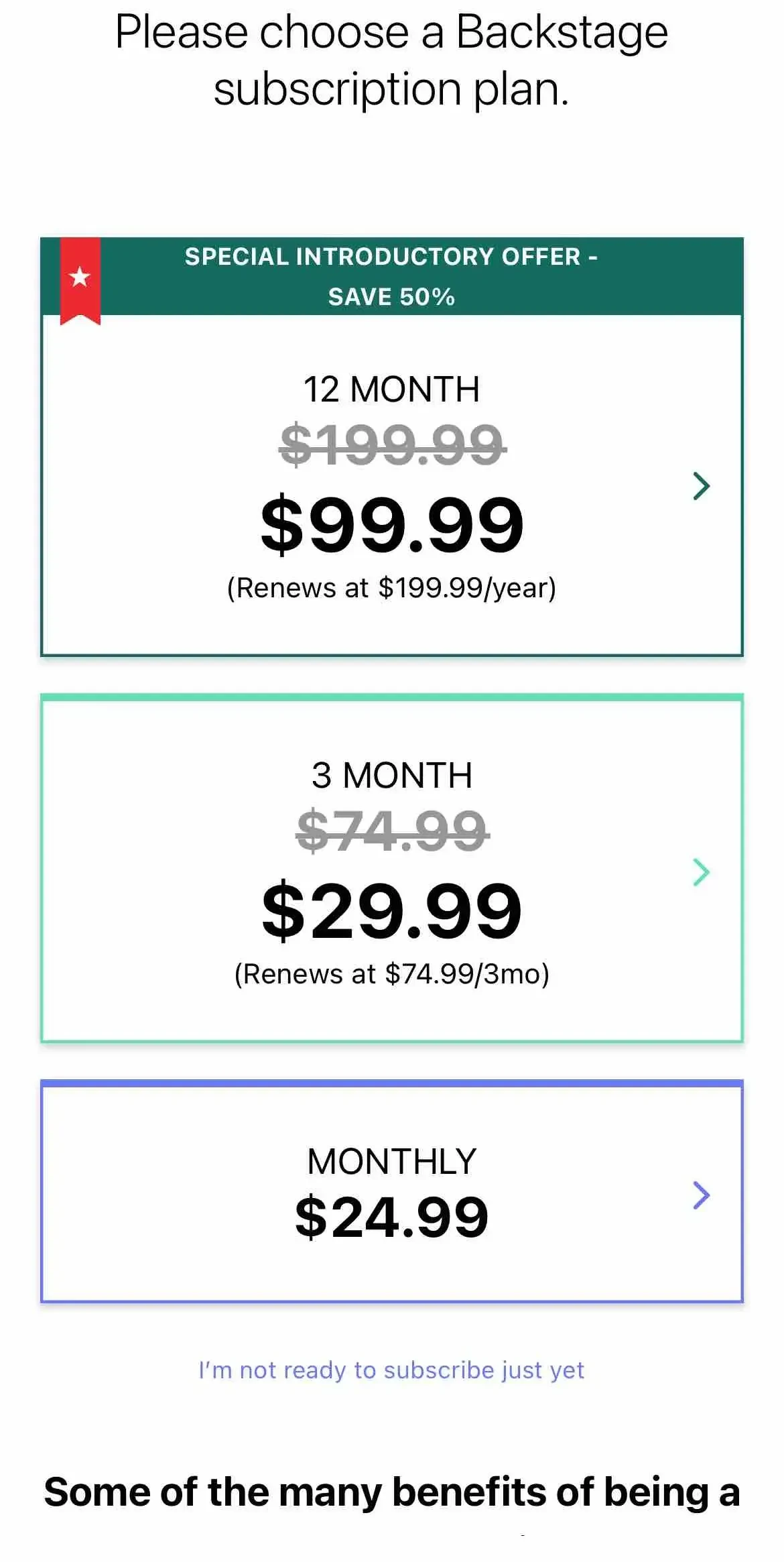 Backstage paywall screen
