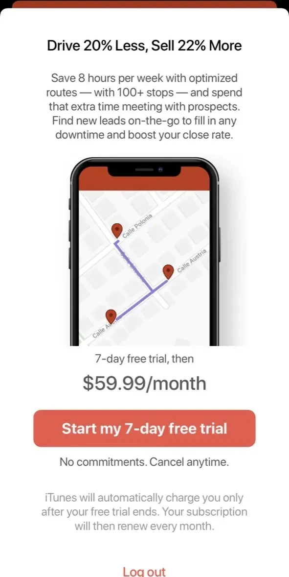 Badger Maps paywall screen