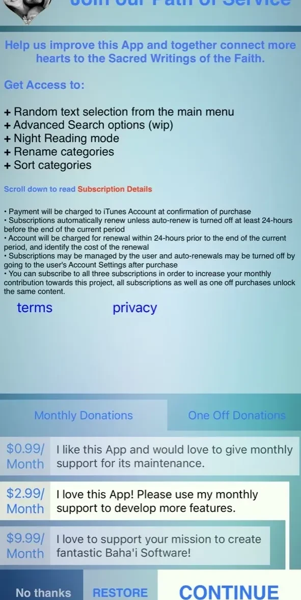 Baha'i Library paywall screen