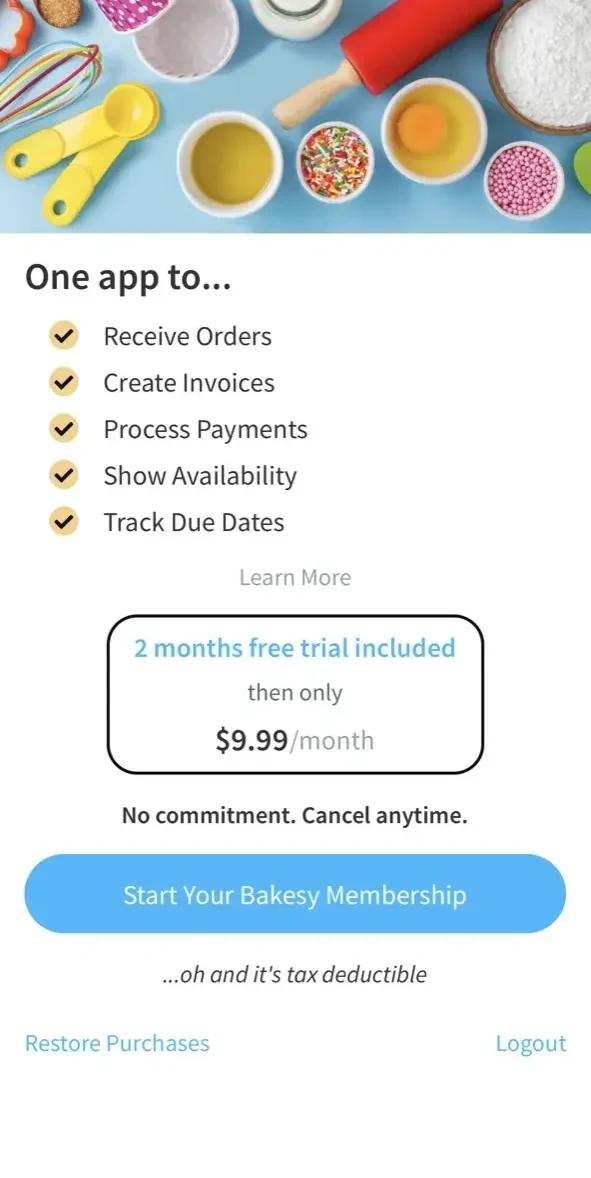 Bakesy paywall screen