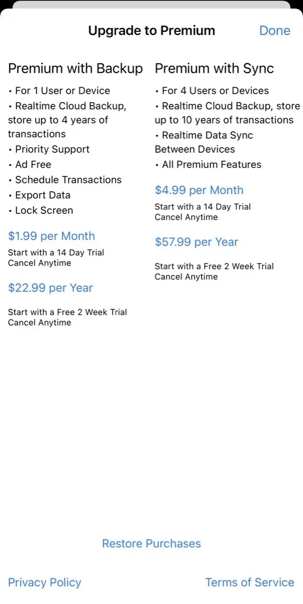Balance My Checkbook paywall screen