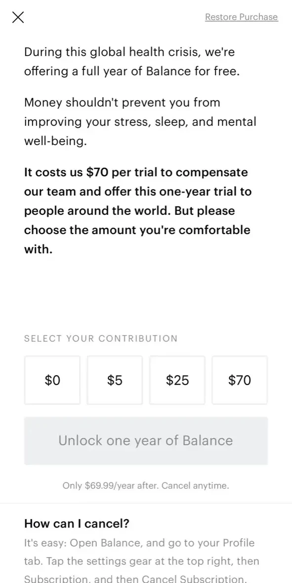 Balance paywall screen