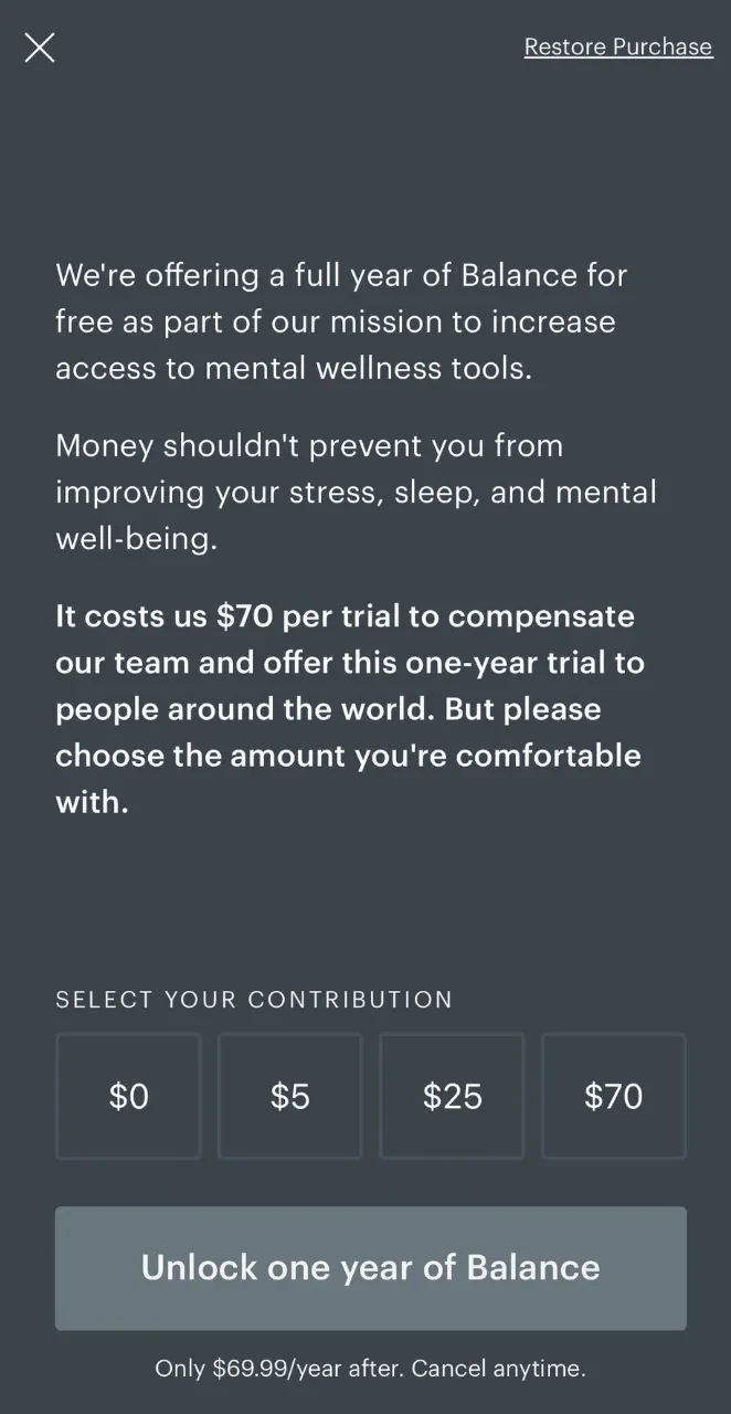 Balance paywall screen
