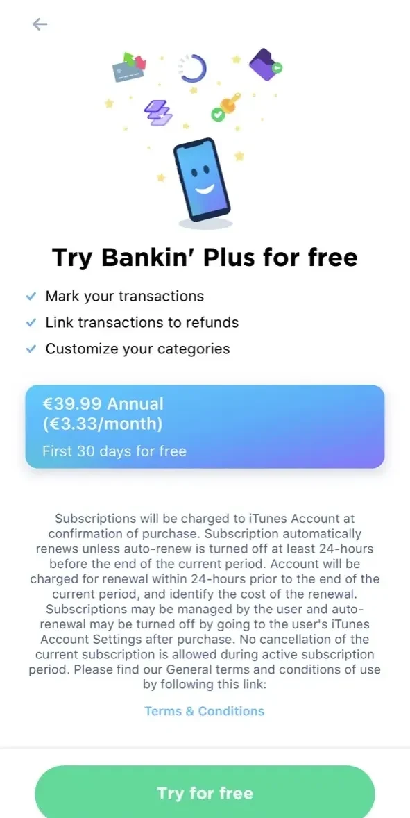Bankin' paywall screen
