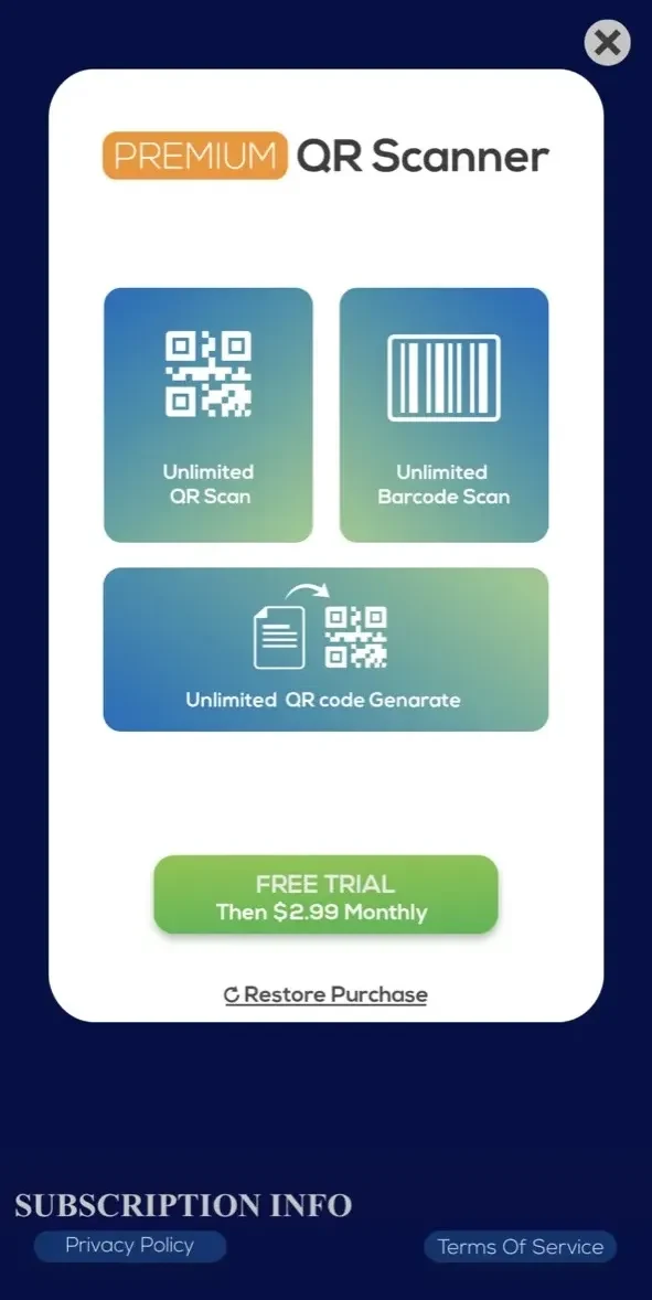 Barcode Scanner paywall screen