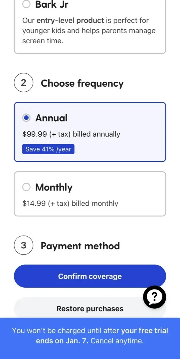 Bark paywall screen