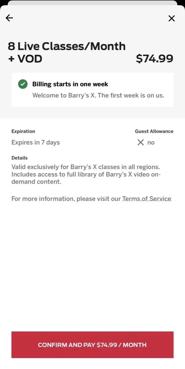 Barry’s X paywall screen