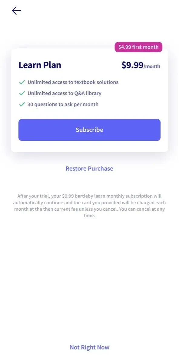 Bartleby paywall screen