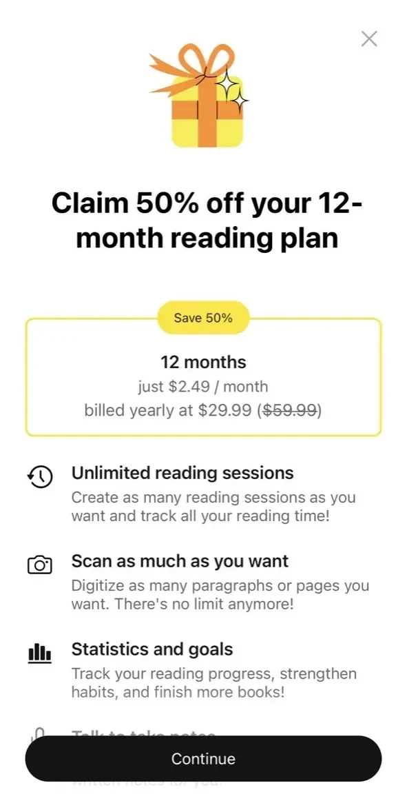 Basmo. Reading Tracker paywall screen