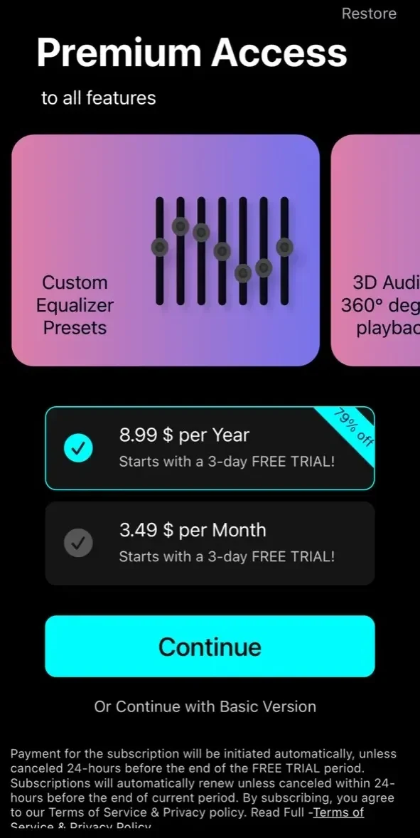 Bass Booster paywall screen
