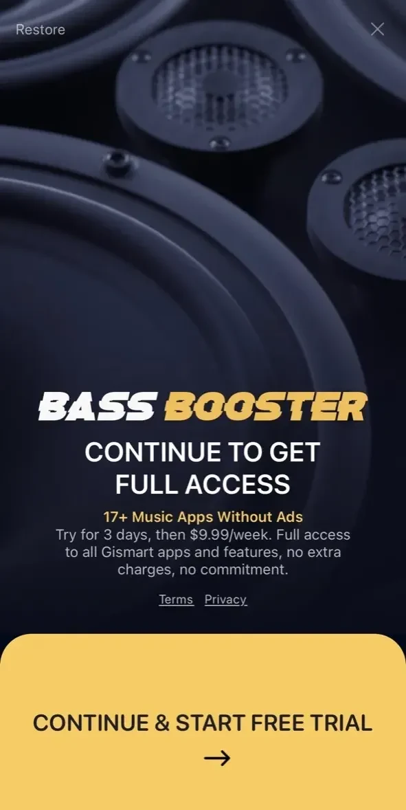 Bass Booster paywall screen