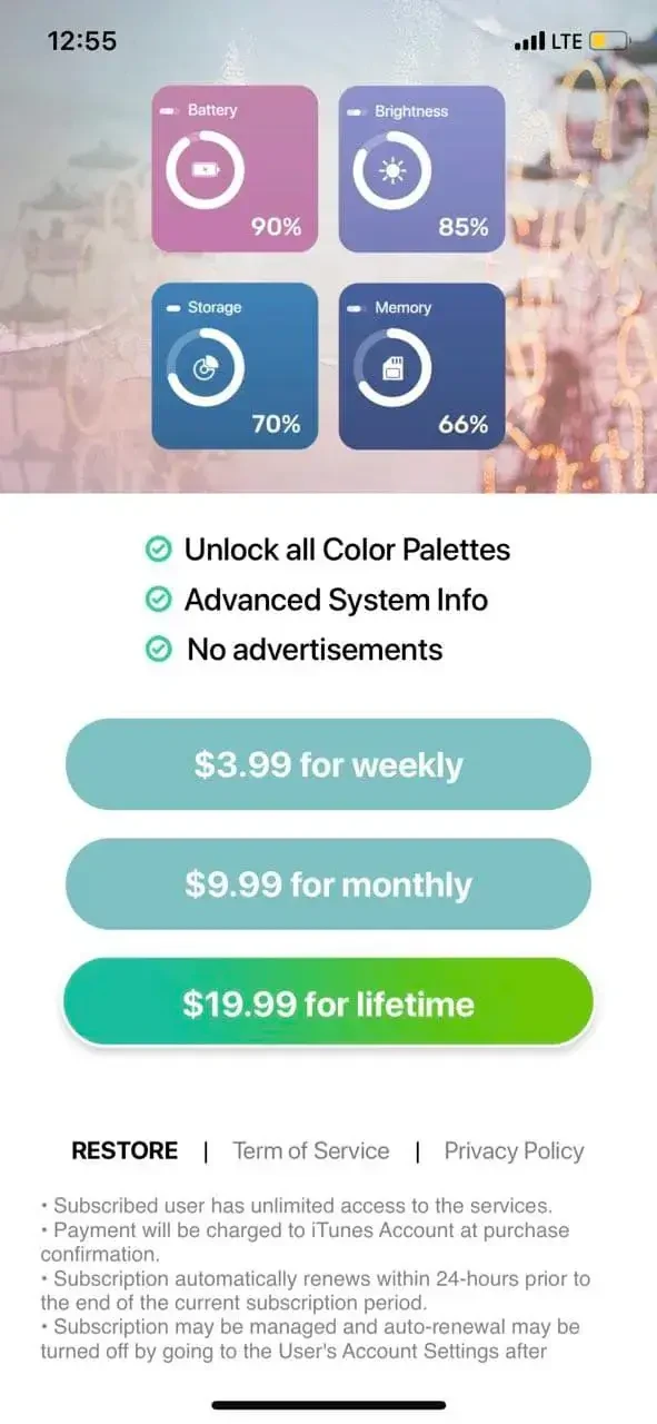 Battery Widget paywall screen