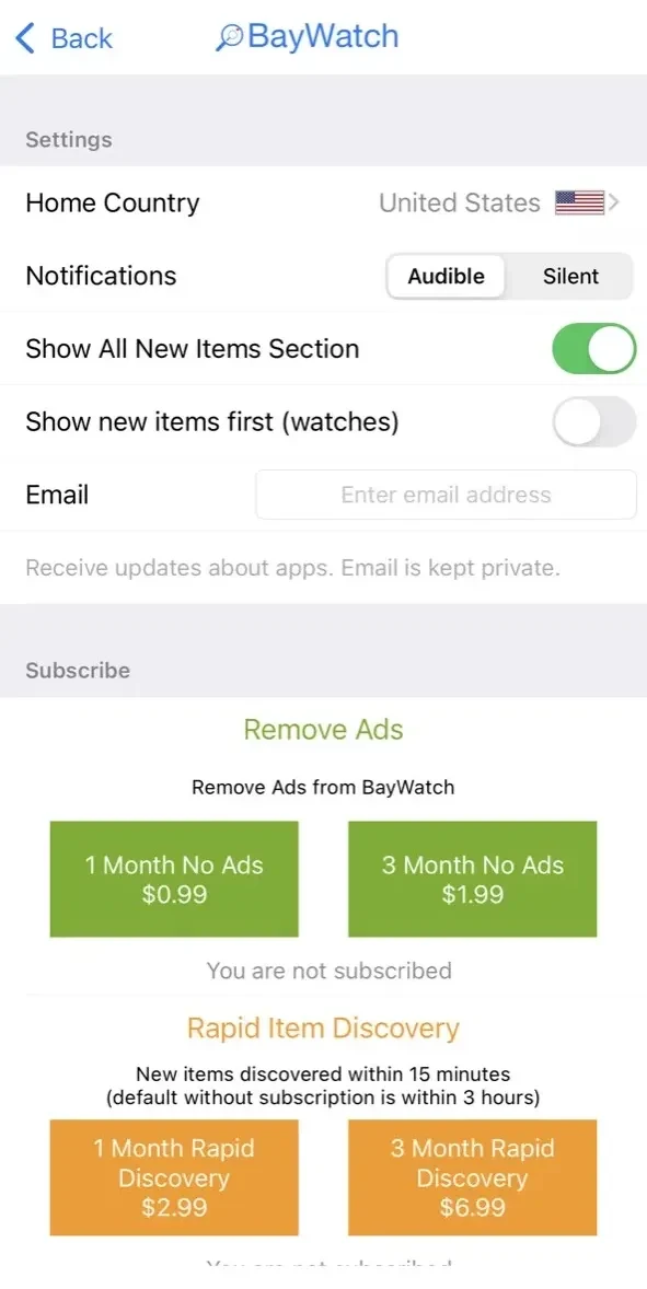 BayWatch paywall screen