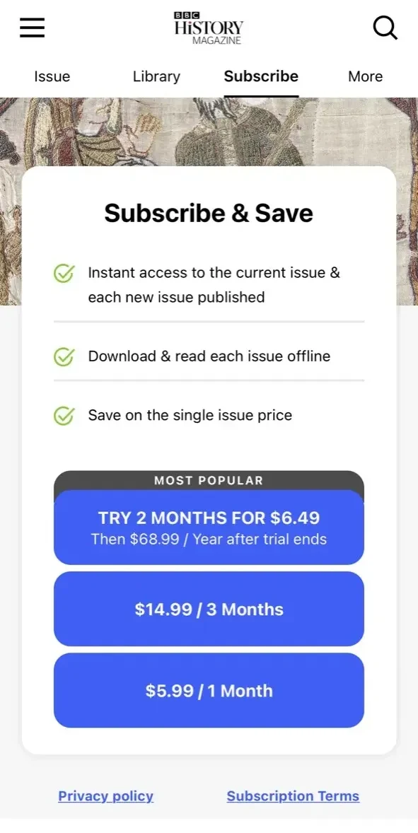 BBC History Magazine paywall screen