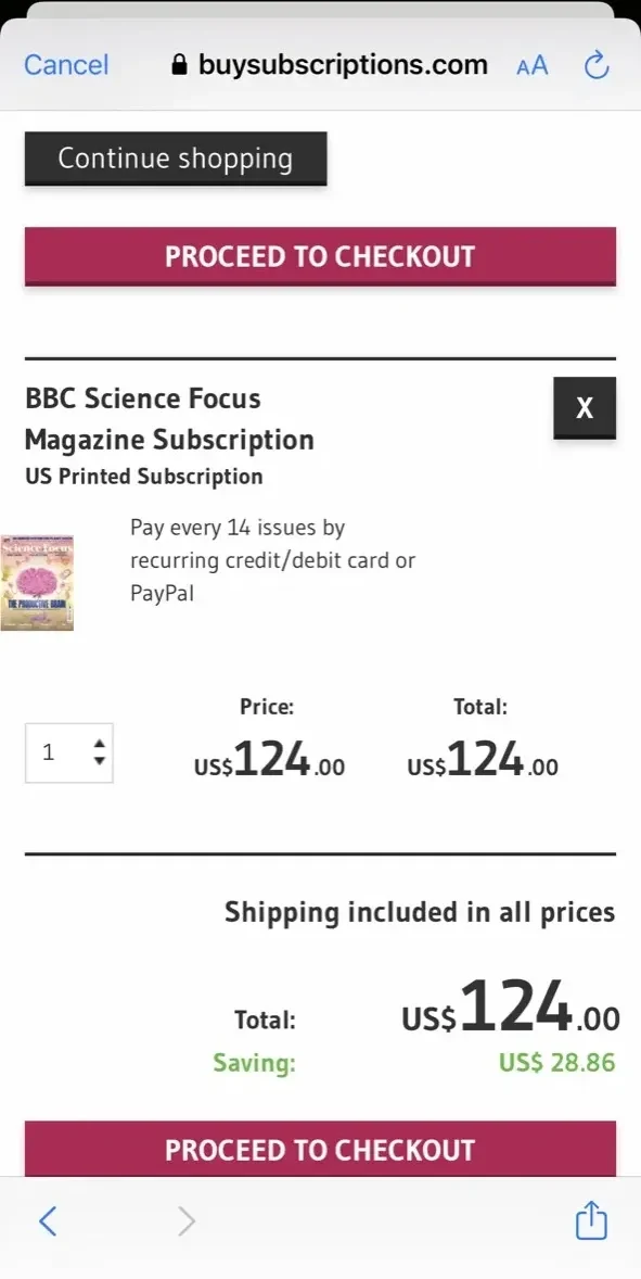 BBC Science Focus Magazine paywall screen