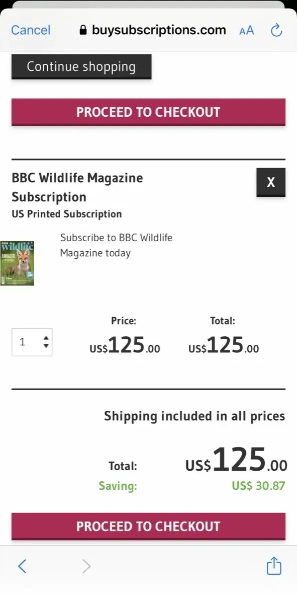 BBC Wildlife Magazine paywall screen