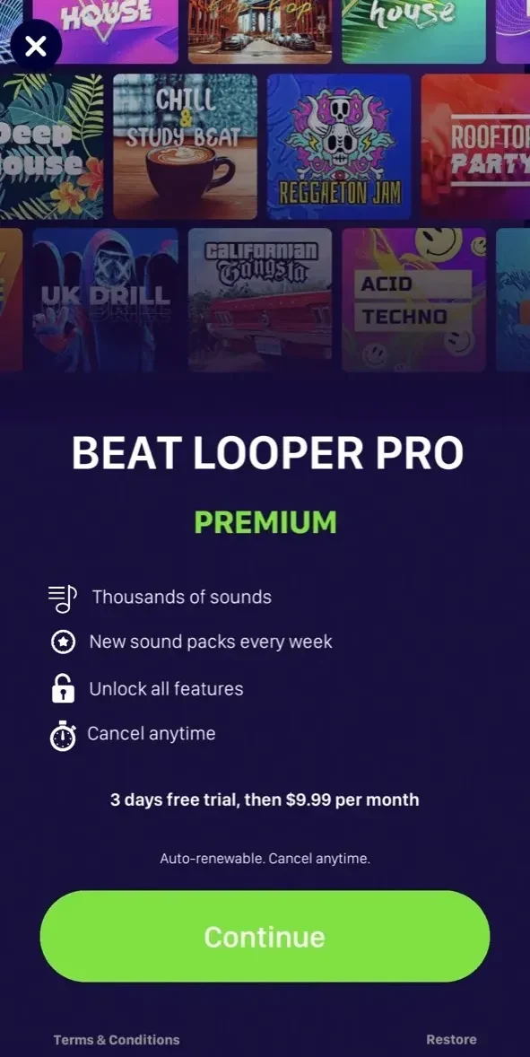 Beat Looper Pro paywall screen