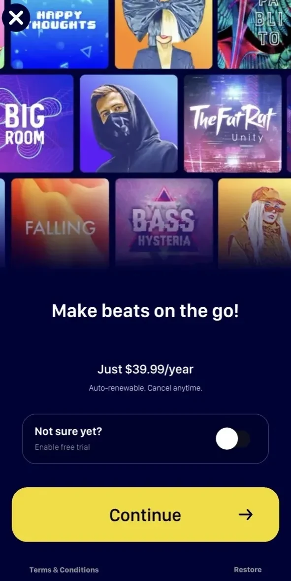 Beat Maker Pro paywall screen