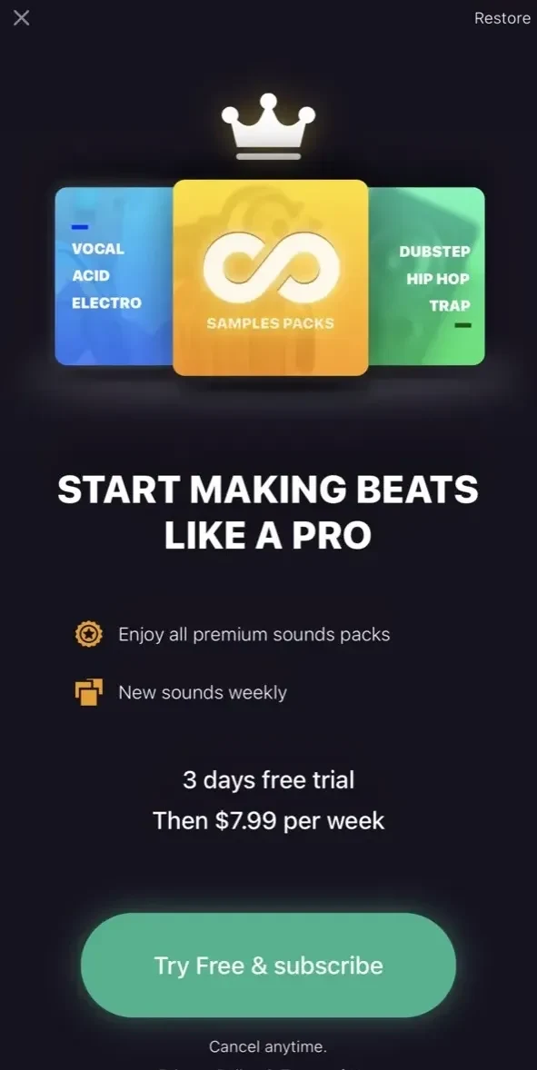 Beat snap 2 paywall screen
