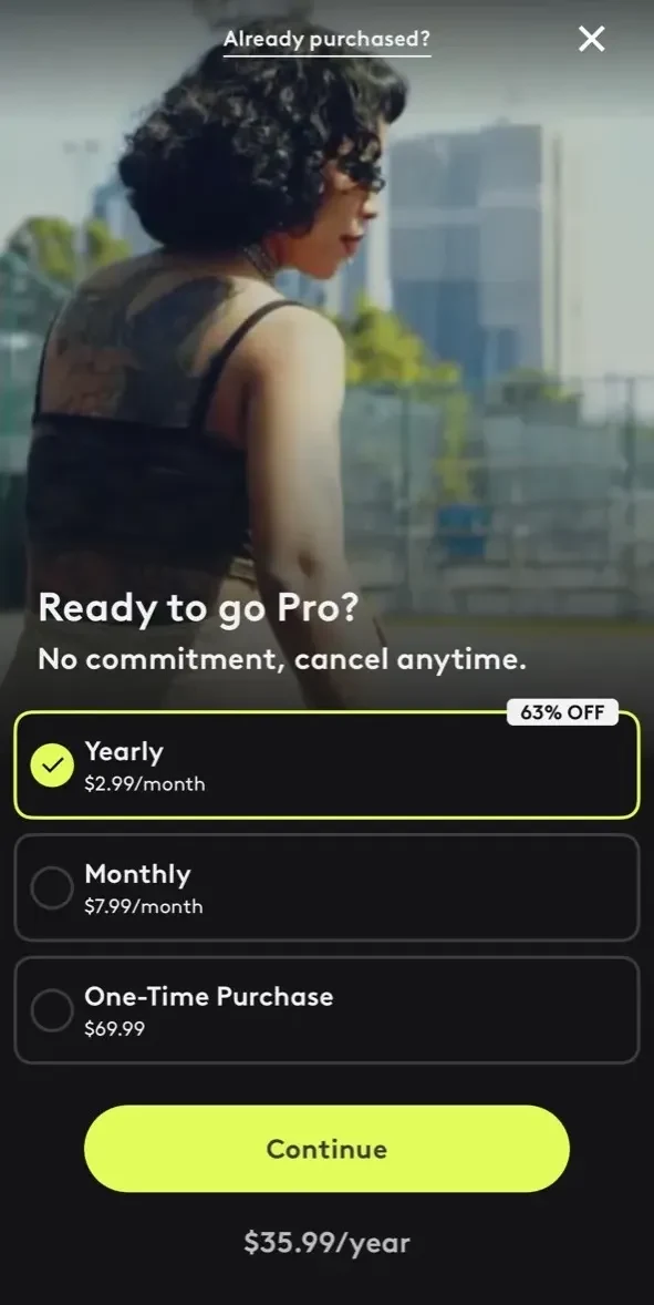 Beatleap paywall screen