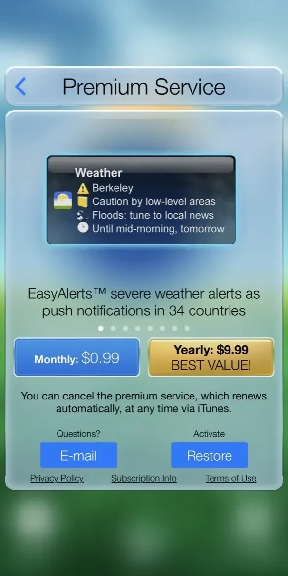 Beautiful Weather paywall screen