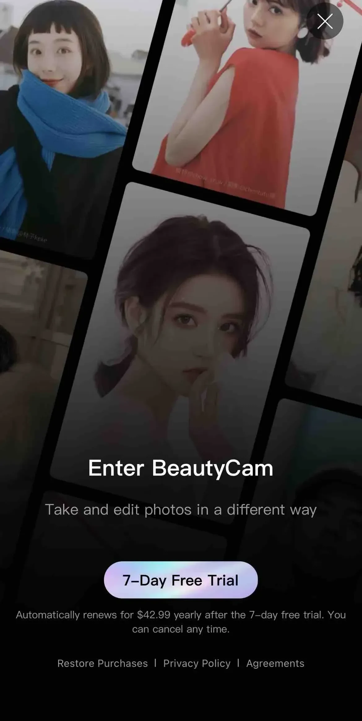 BeautyCam paywall screen