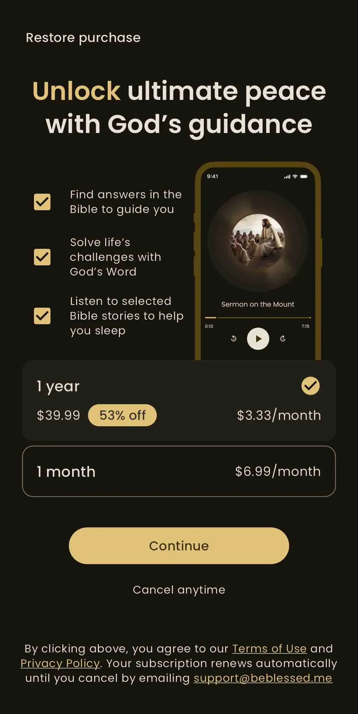 BeBlessedMe paywall screen