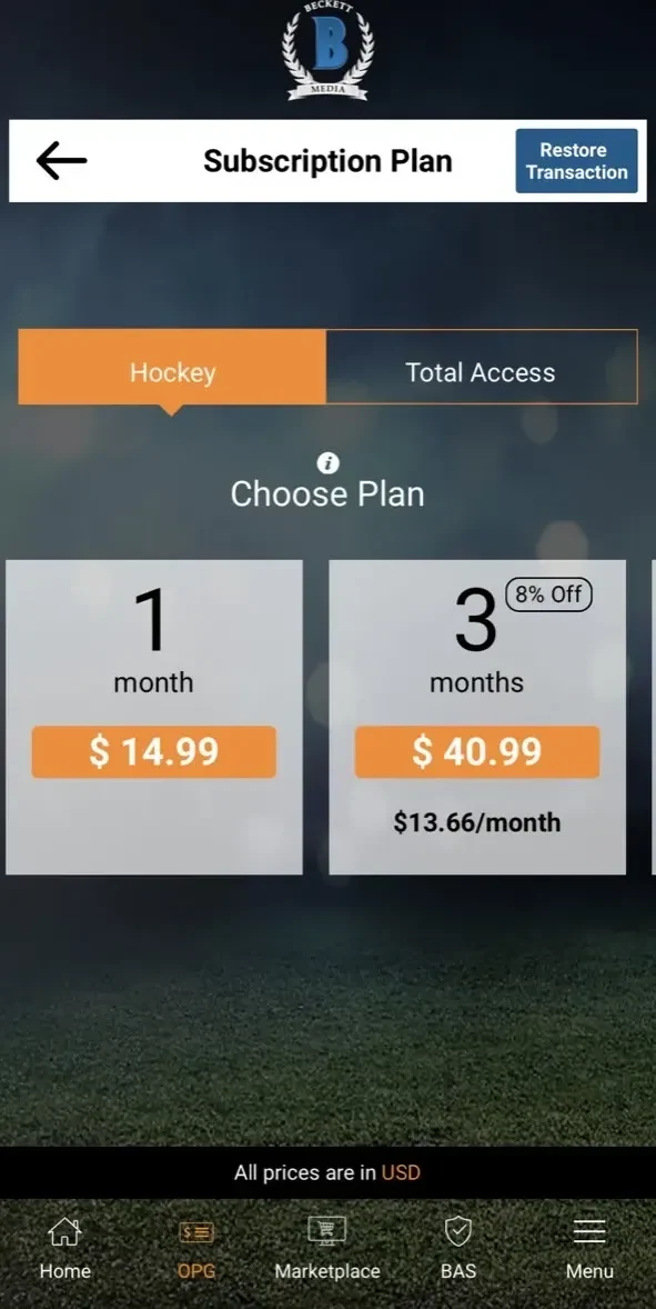 Beckett Mobile paywall screen