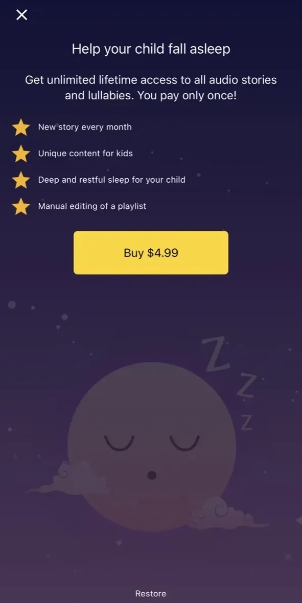 Bedtime Stories paywall screen