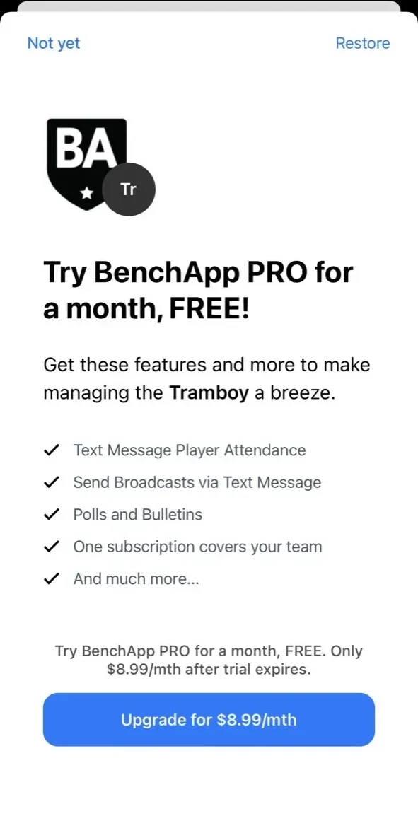 BenchApp paywall screen