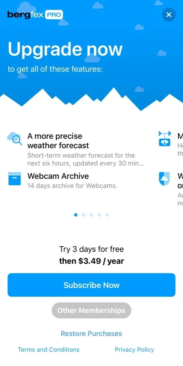 bergfex paywall screen