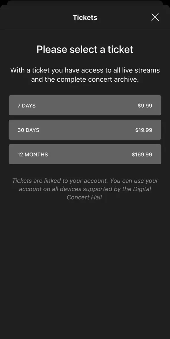 Berliner Philharmoniker paywall screen