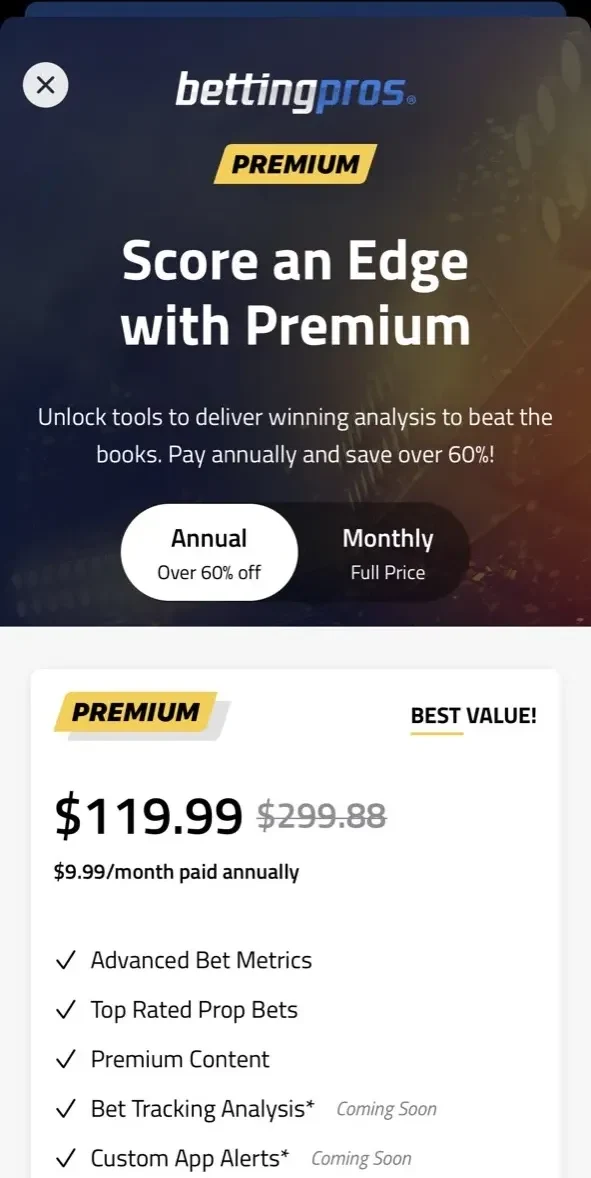 BettingPros paywall screen