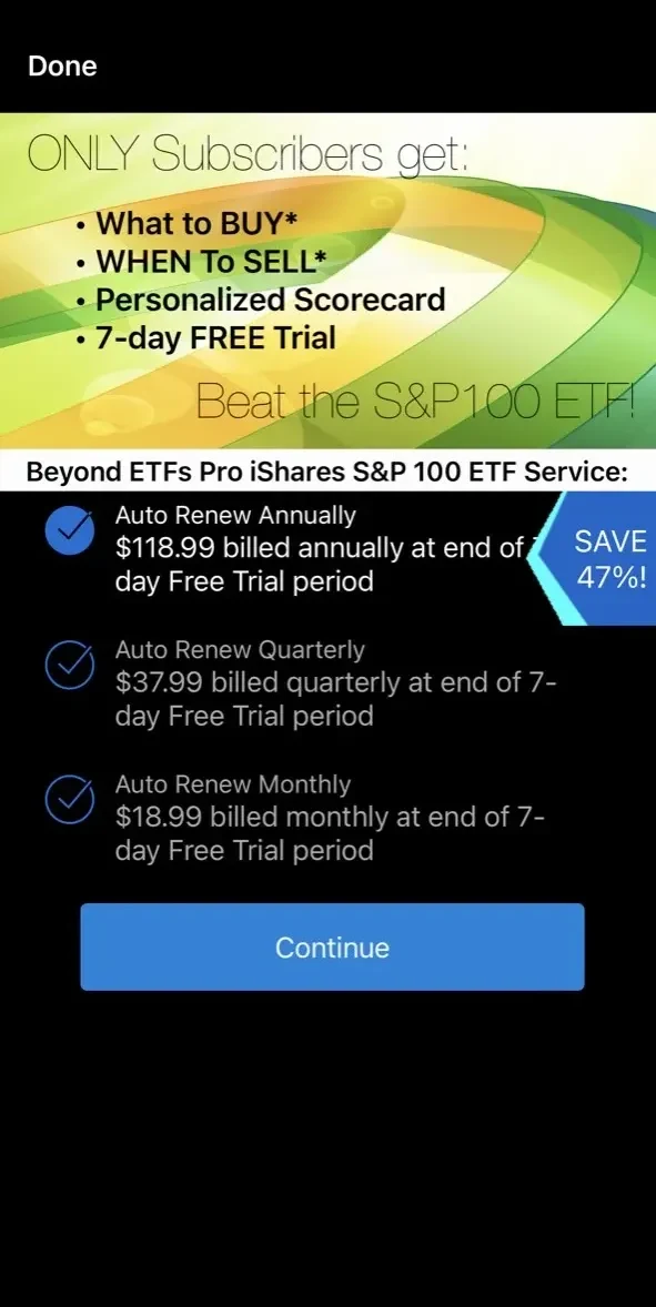Beyond ETFs paywall screen