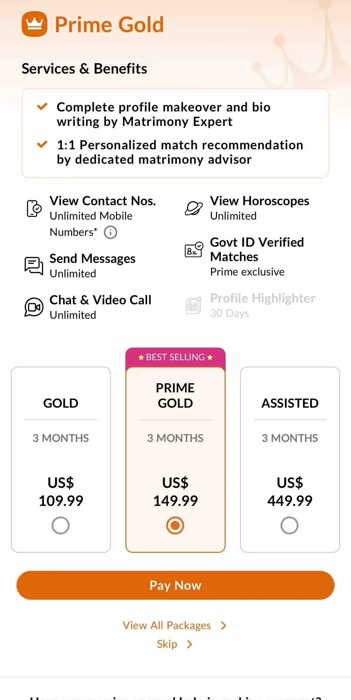 BharatMatrimony paywall screen