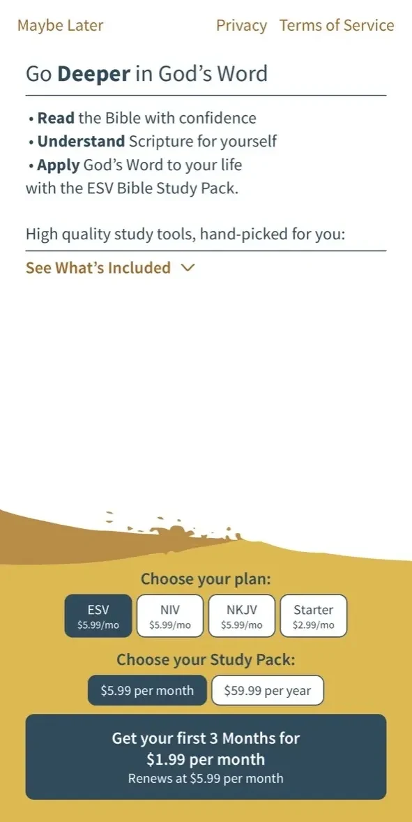 Bible App paywall screen