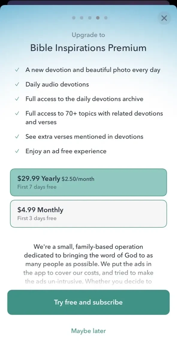 Bible Inspirations paywall screen