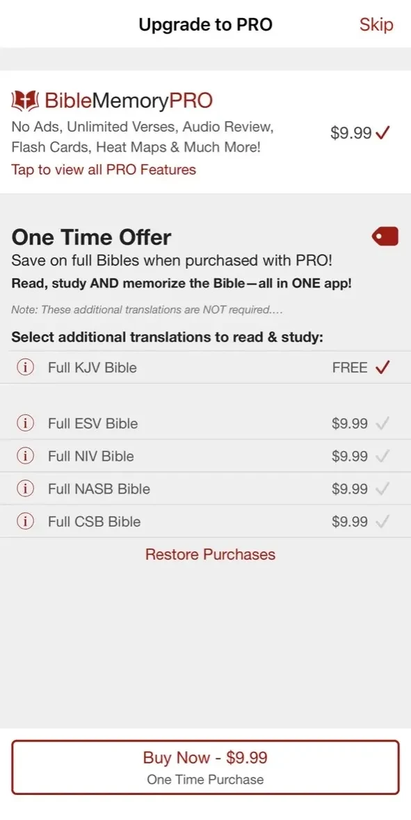 Bible Memory Bible paywall screen
