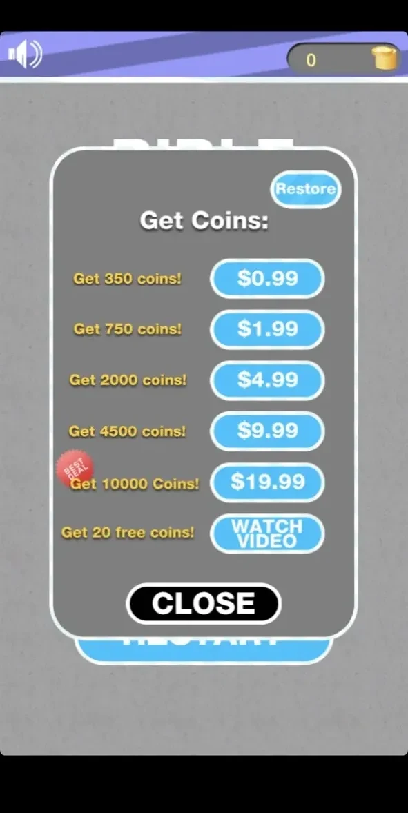 Bible Trivia paywall screen