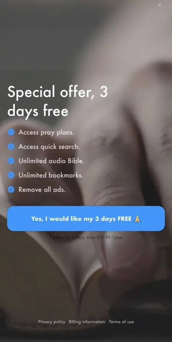 Bibleref paywall screen