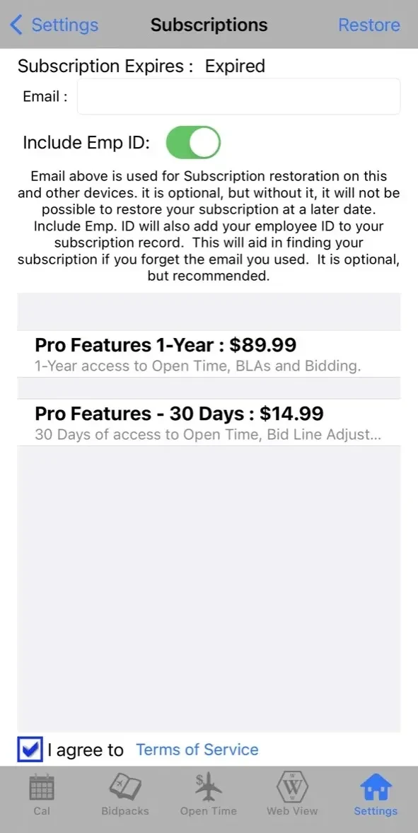 BidX Mobile Edition paywall screen