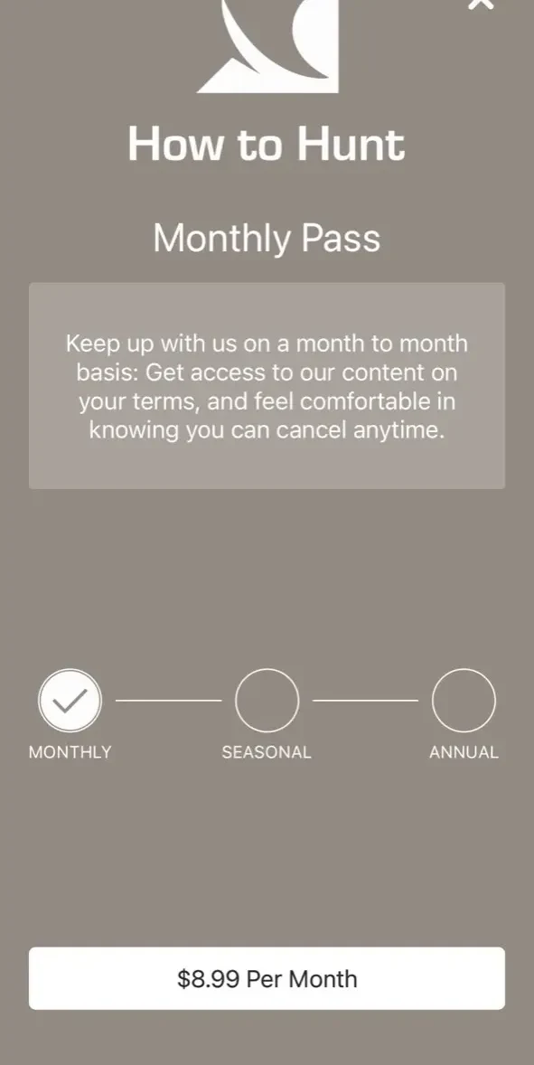 Big Game Hunting paywall screen